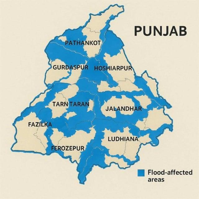Flood-Affected Areas in Punjab, India Map Flood-Affected Areas in Punjab, India Map
