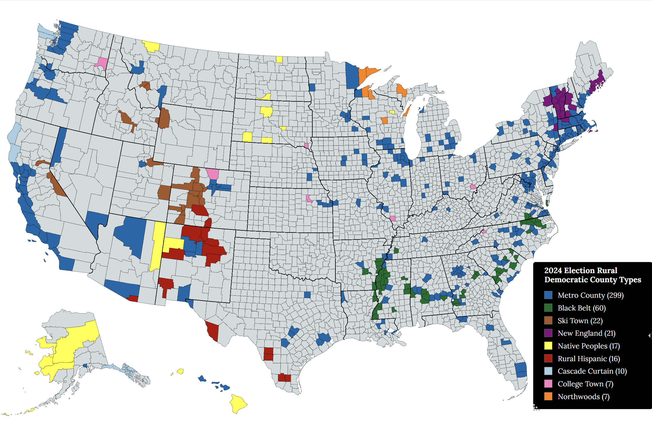 Rural Democratic Voting County Types Map Rural Democratic Voting County Types Map