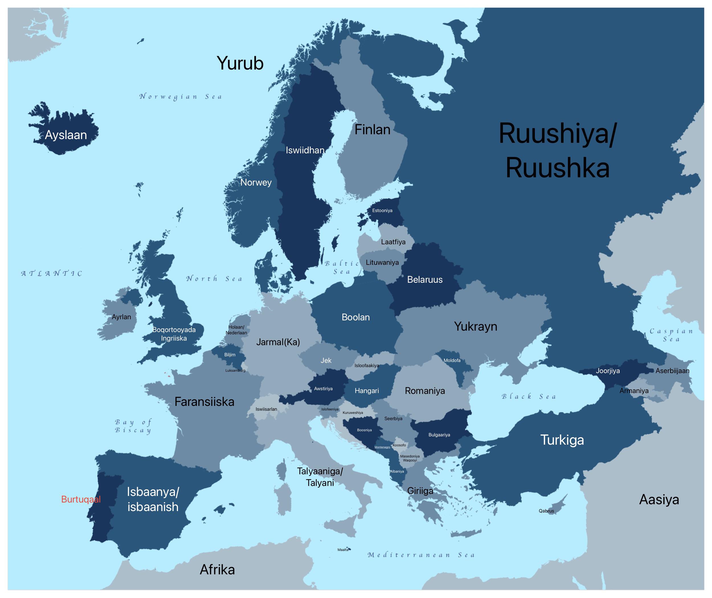 European Countries in AfSomali Map