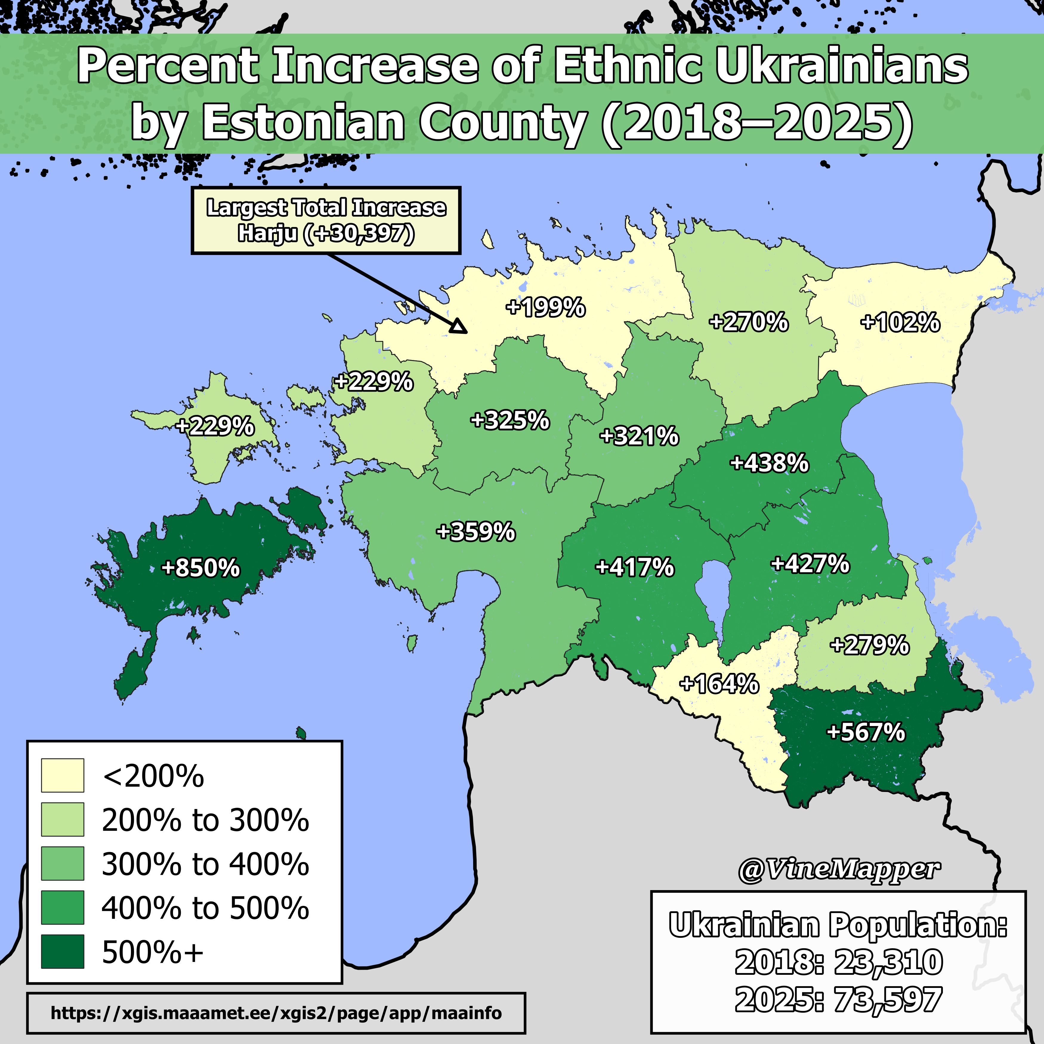 Percent Increase of Ethnic Ukrainians by Estonian County Map Percent Increase of Ethnic Ukrainians by Estonian County Map