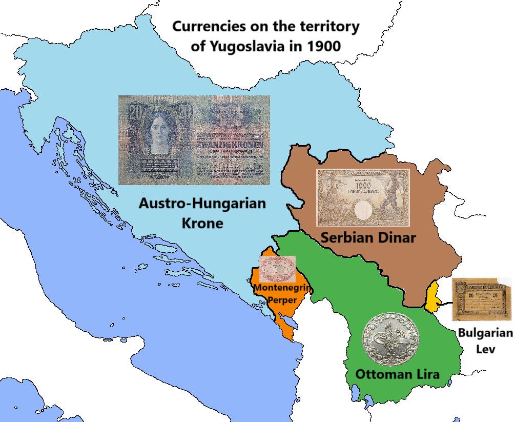 Currency Map of Yugoslavia in 1900 Currency Map of Yugoslavia in 1900