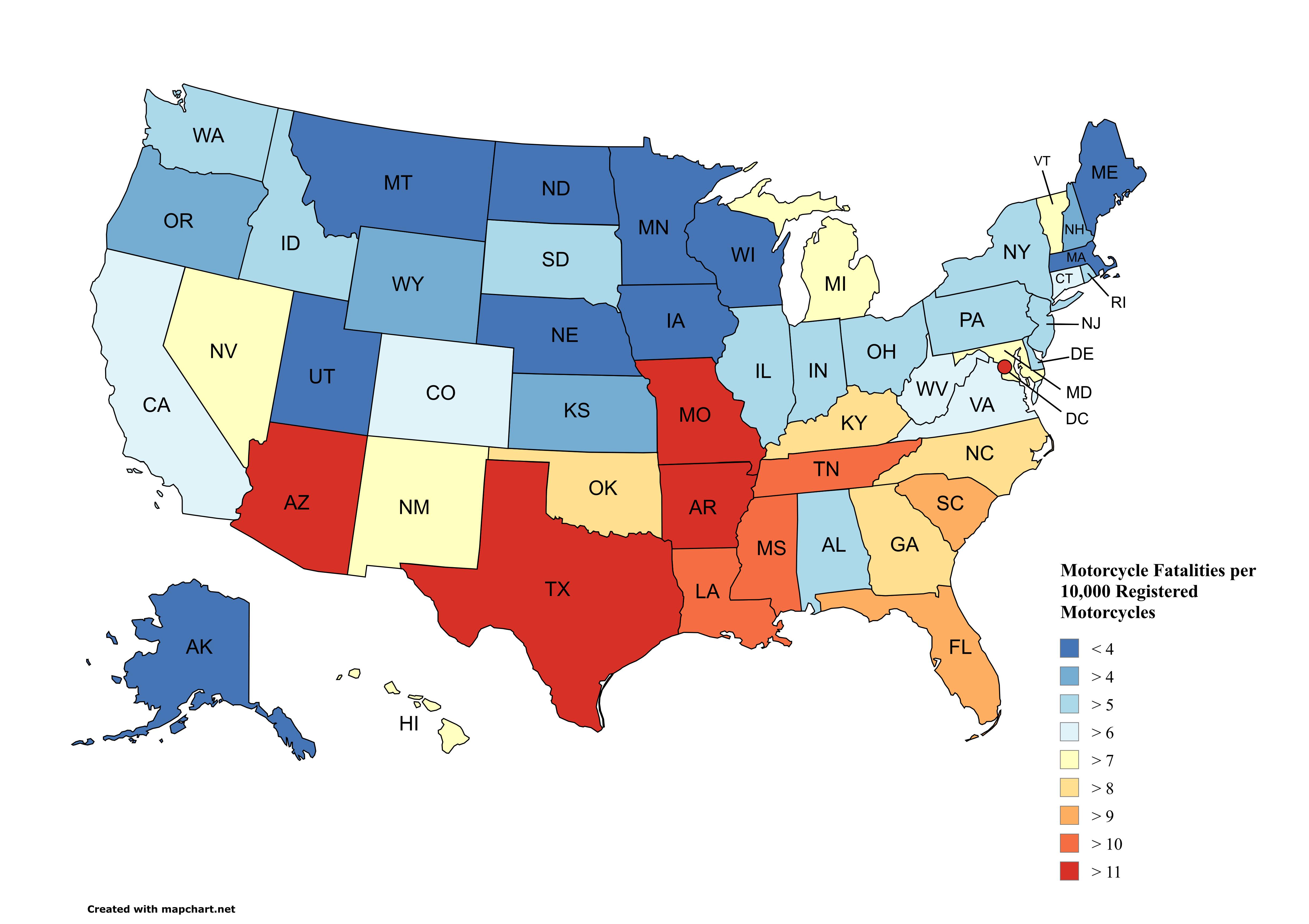 Motorcycle Fatalities per 10k Registered Motorcycles Map Motorcycle Fatalities per 10k Registered Motorcycles Map