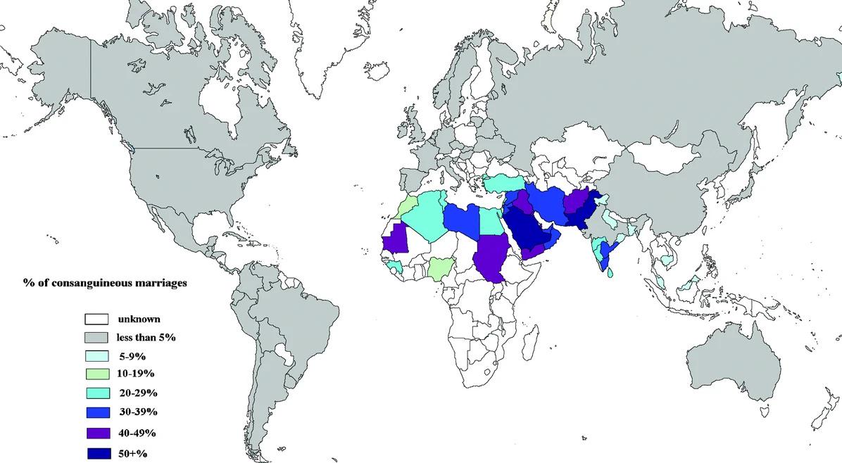 Consanguineous Marriage Rates by Country Map Consanguineous Marriage Rates by Country Map