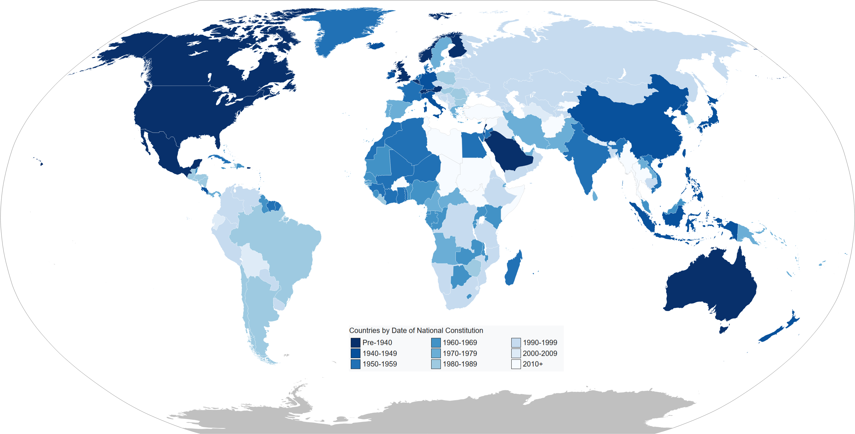 Map of Current Constitution Ages by Country Map of Current Constitution Ages by Country
