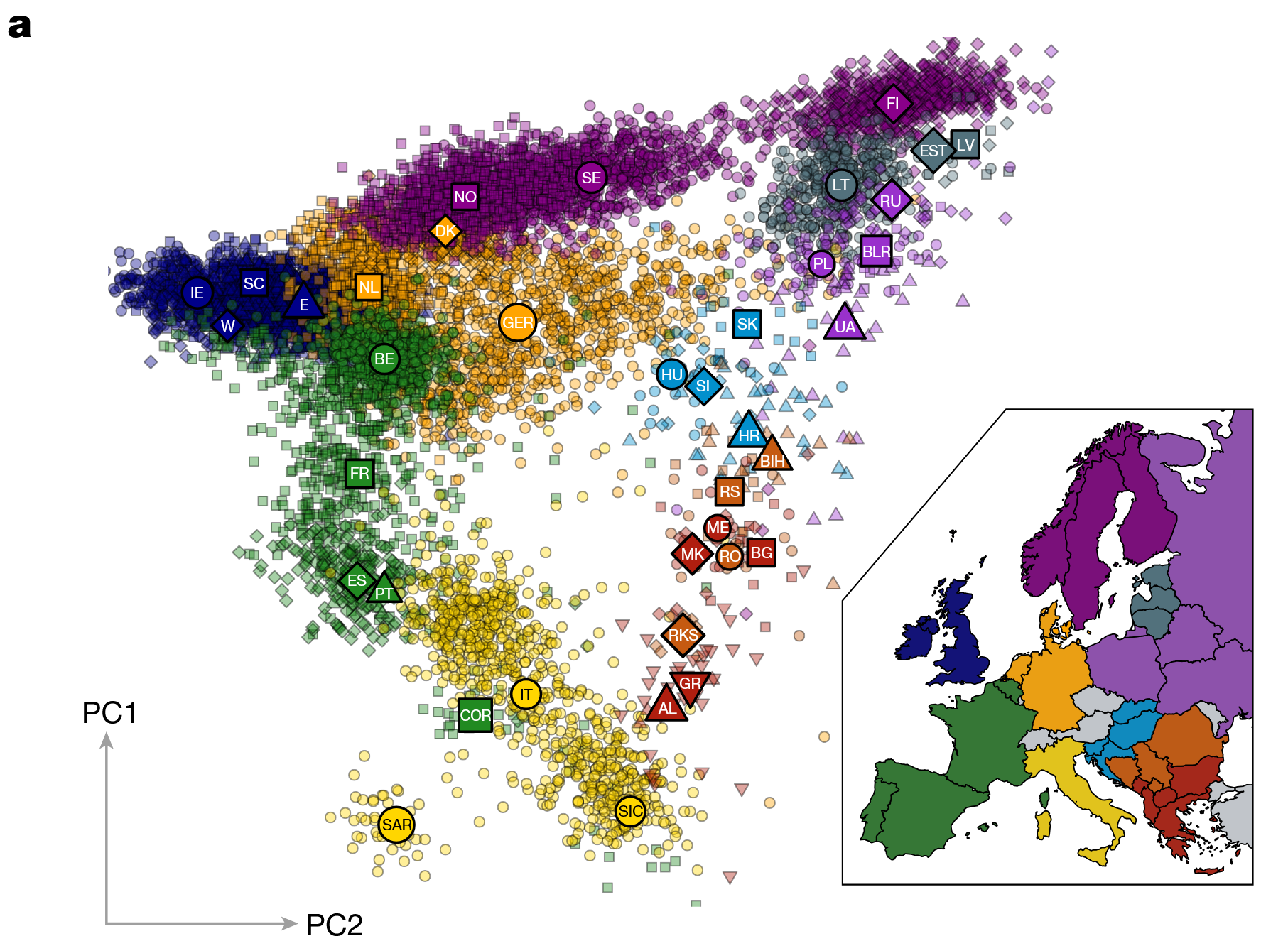 Genome Ancestry Clusters of Present-Day Europeans Map