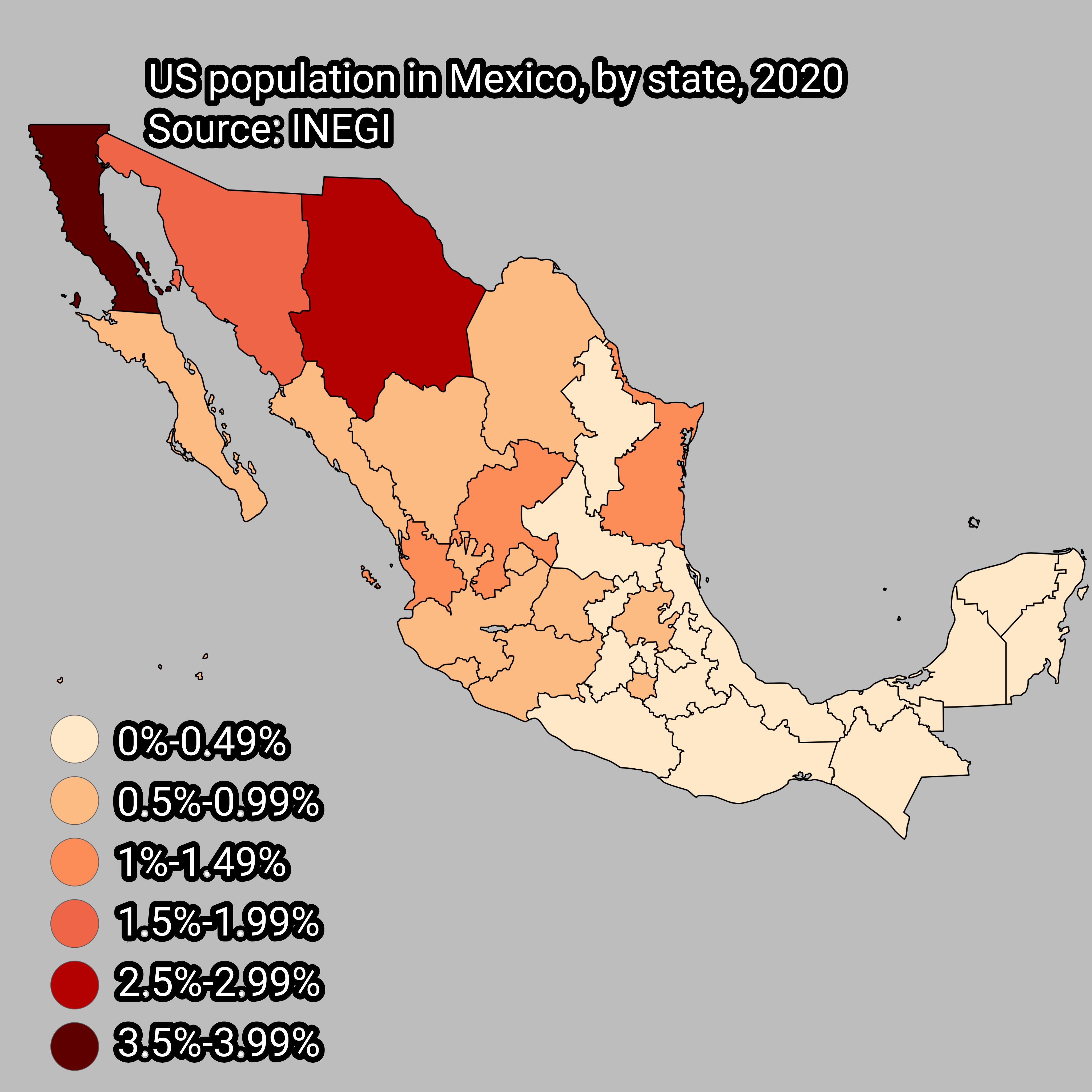 US Population in Mexico by State Map