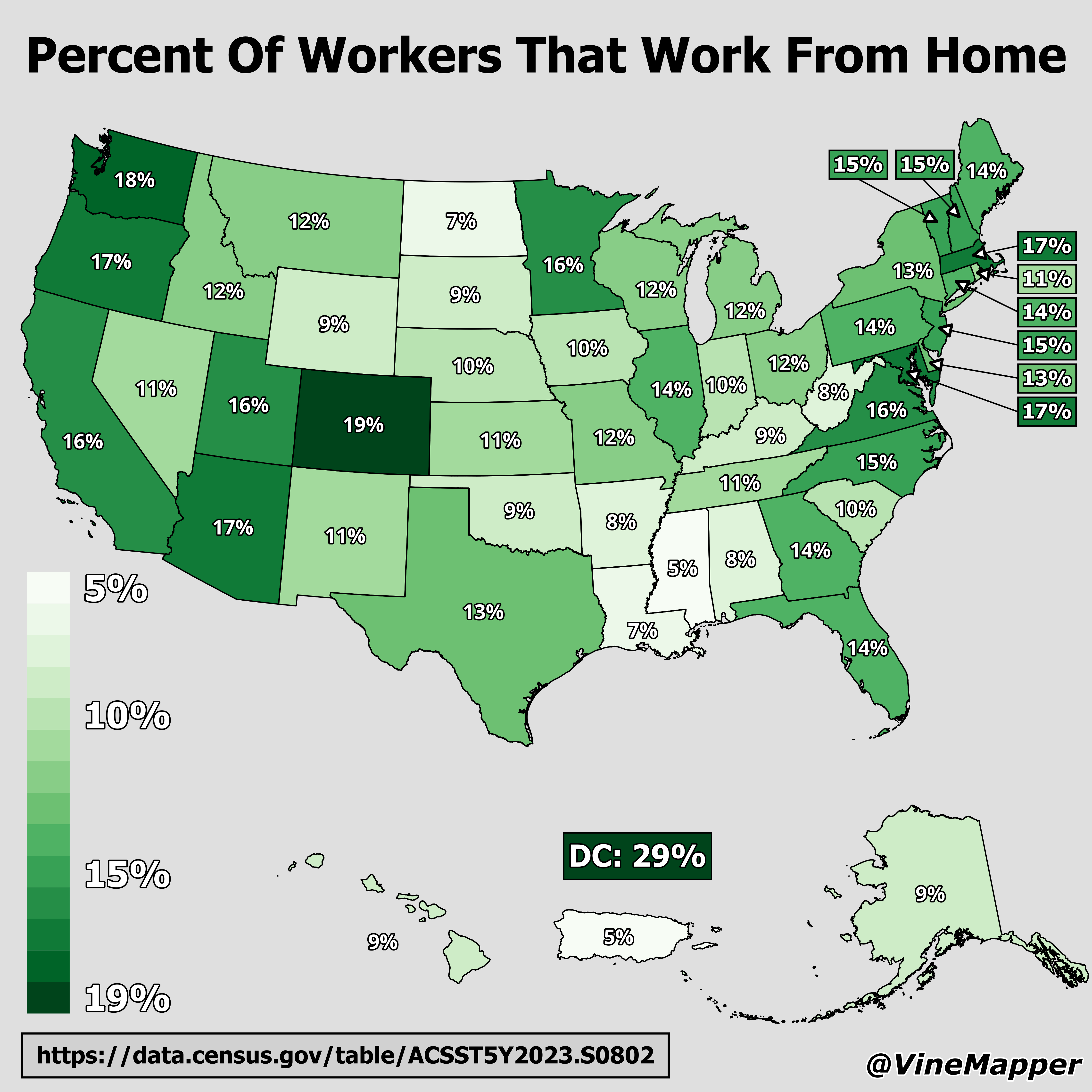 Percent of Workers That Work From Home Map Percent of Workers That Work From Home Map