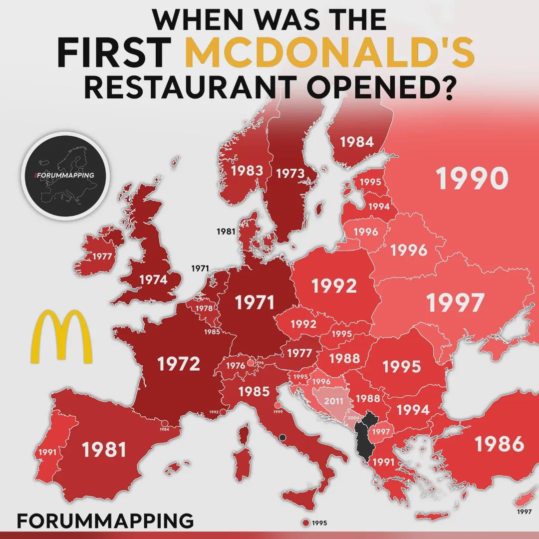 First McDonald's Restaurant Opening Dates Map in Europe First McDonald's Restaurant Opening Dates Map in Europe