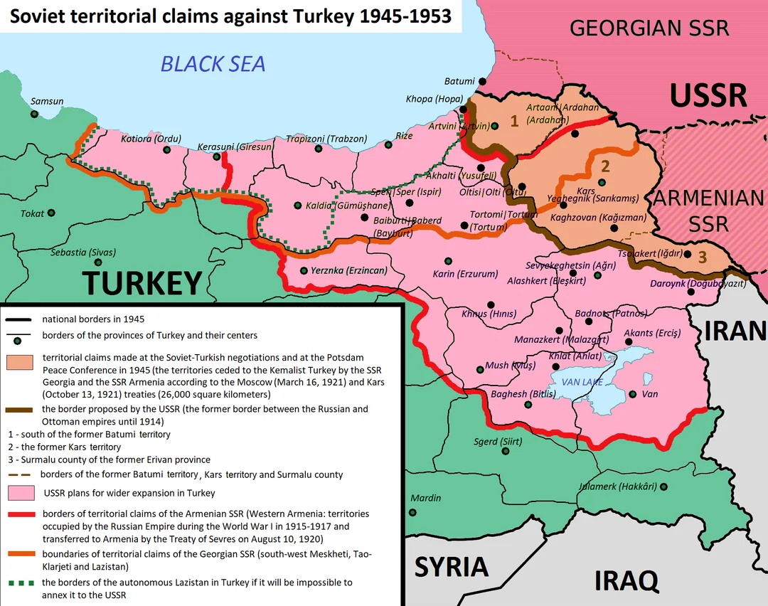 Soviet Union Territorial Claims Map from Türkiye Soviet Union Territorial Claims Map from Türkiye