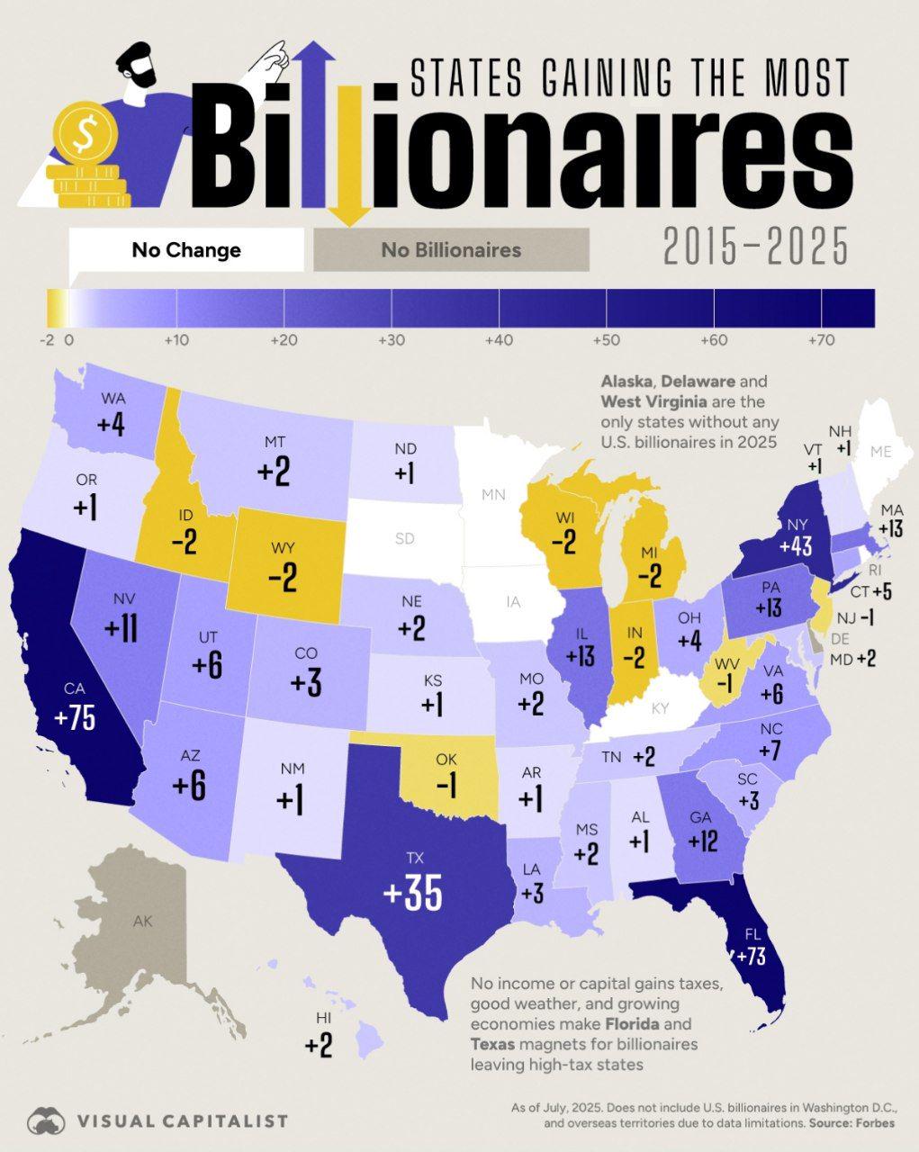 Map of States Gaining the Most Billionaires Map of States Gaining the Most Billionaires