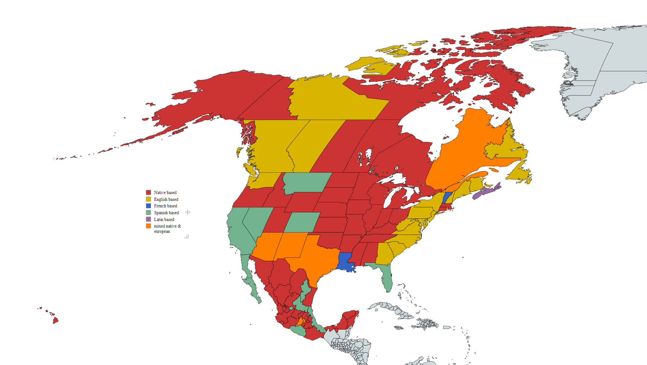 Language of Each Province and State in North America Map Language of Each Province and State in North America Map
