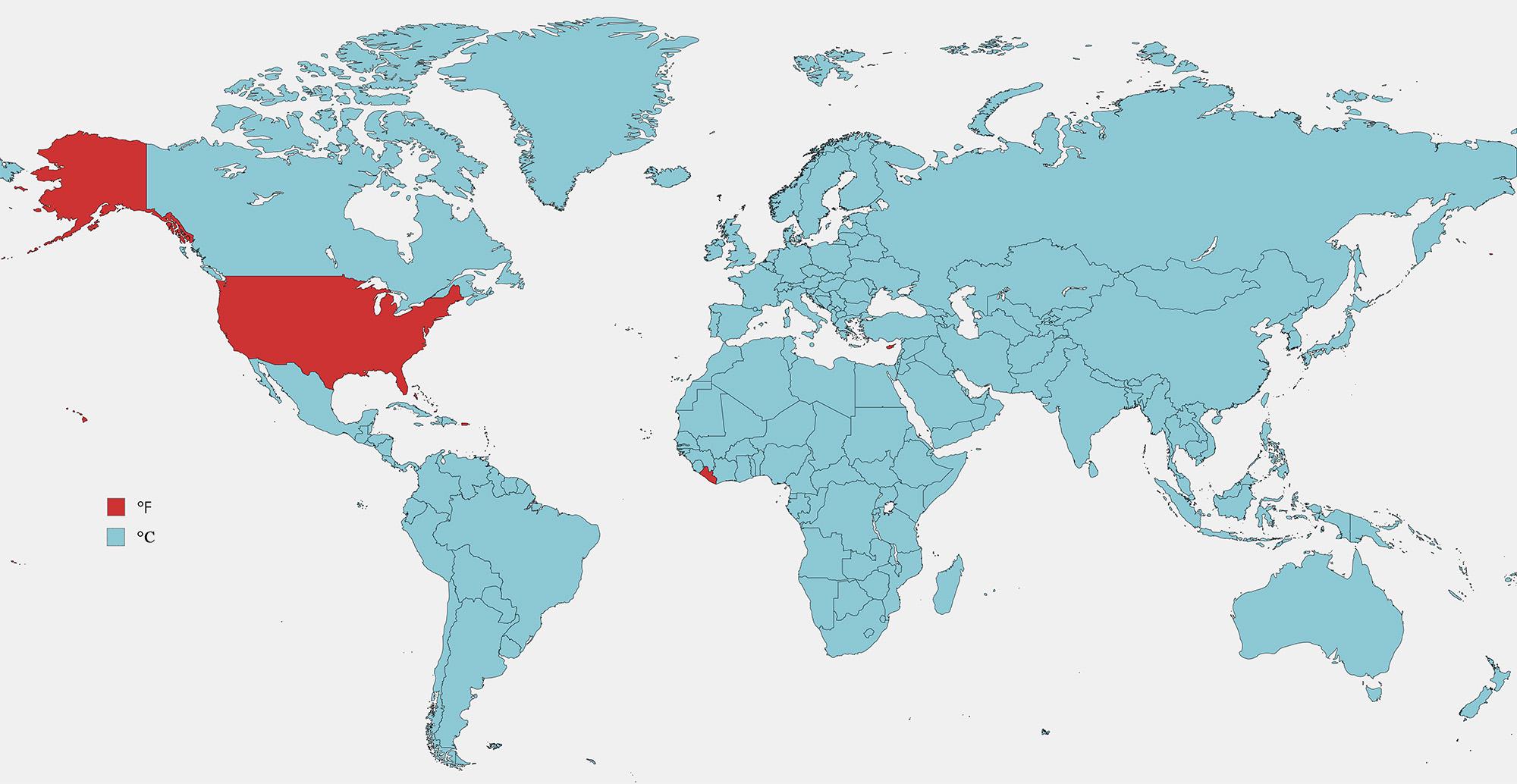 Fahrenheit vs Celsius Usage Map by Country Fahrenheit vs Celsius Usage Map by Country