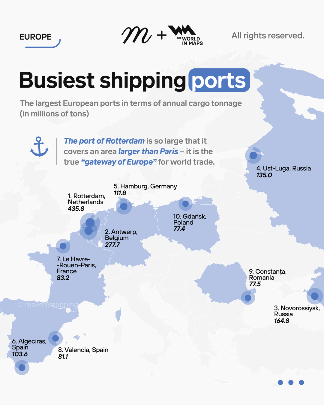 Largest European Ports by Cargo Tonnage Map Largest European Ports by Cargo Tonnage Map