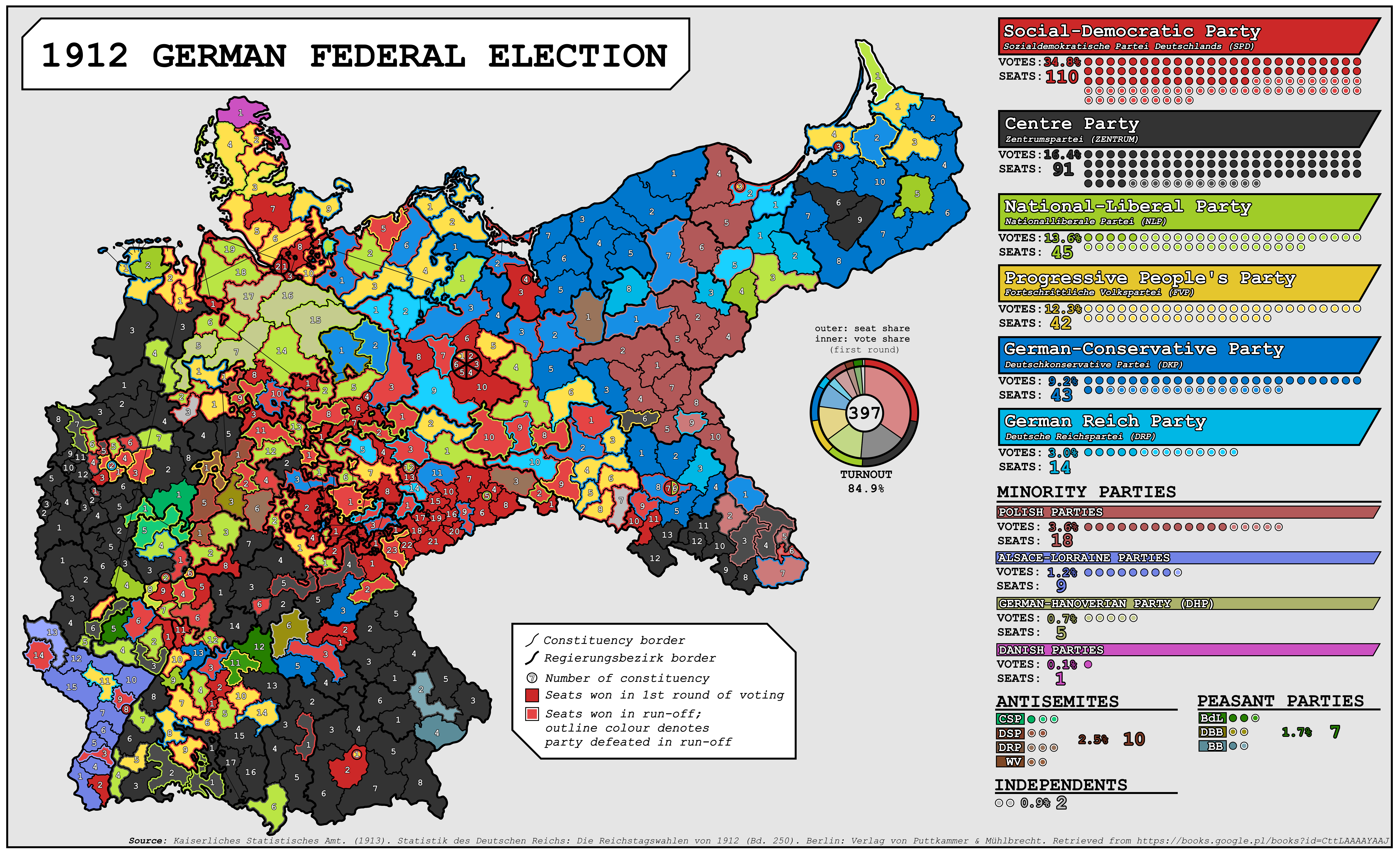 1912 German Federal Election Results Map 1912 German Federal Election Results Map