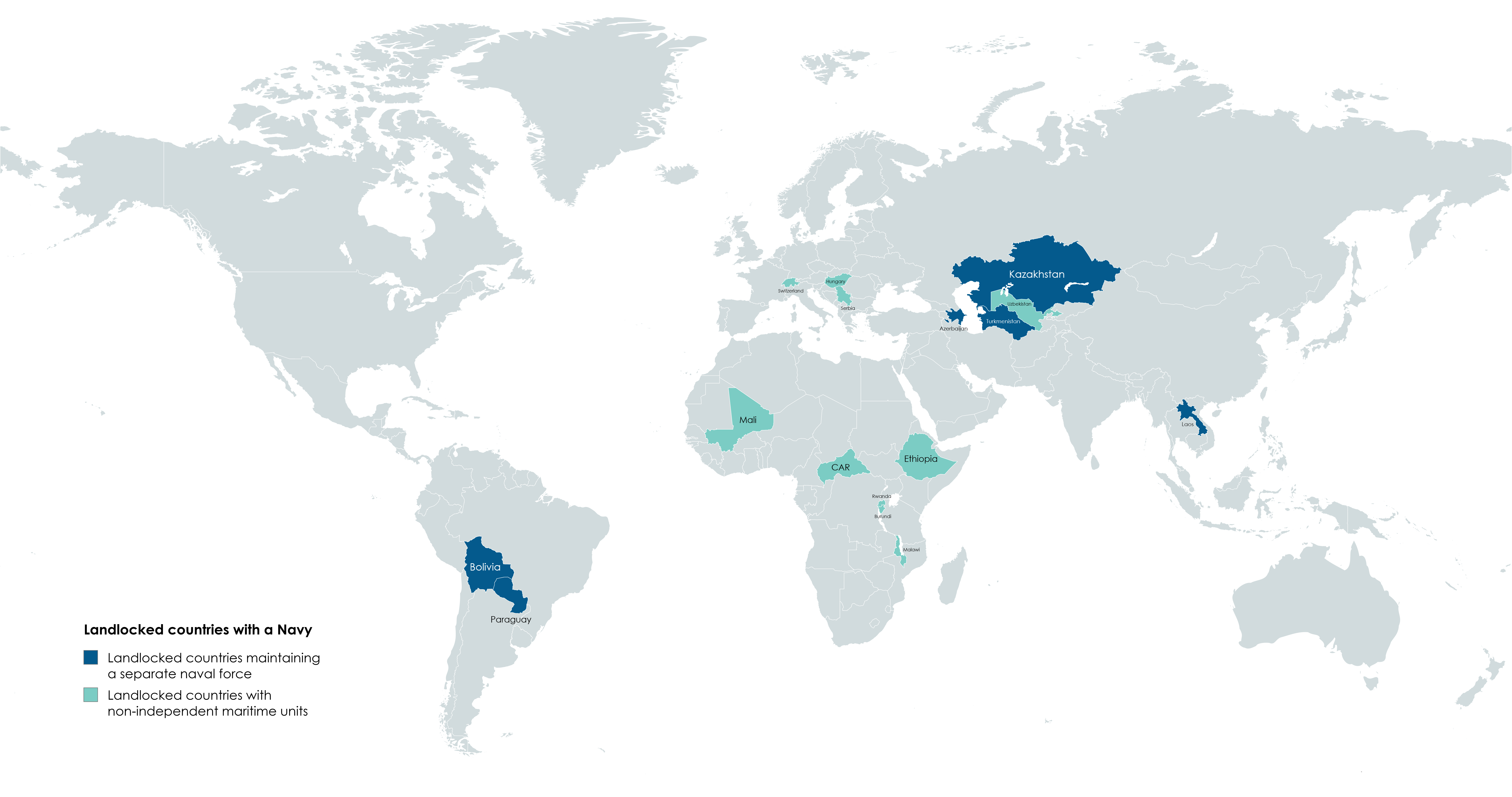 Landlocked Countries with a Navy Map Landlocked Countries with a Navy Map