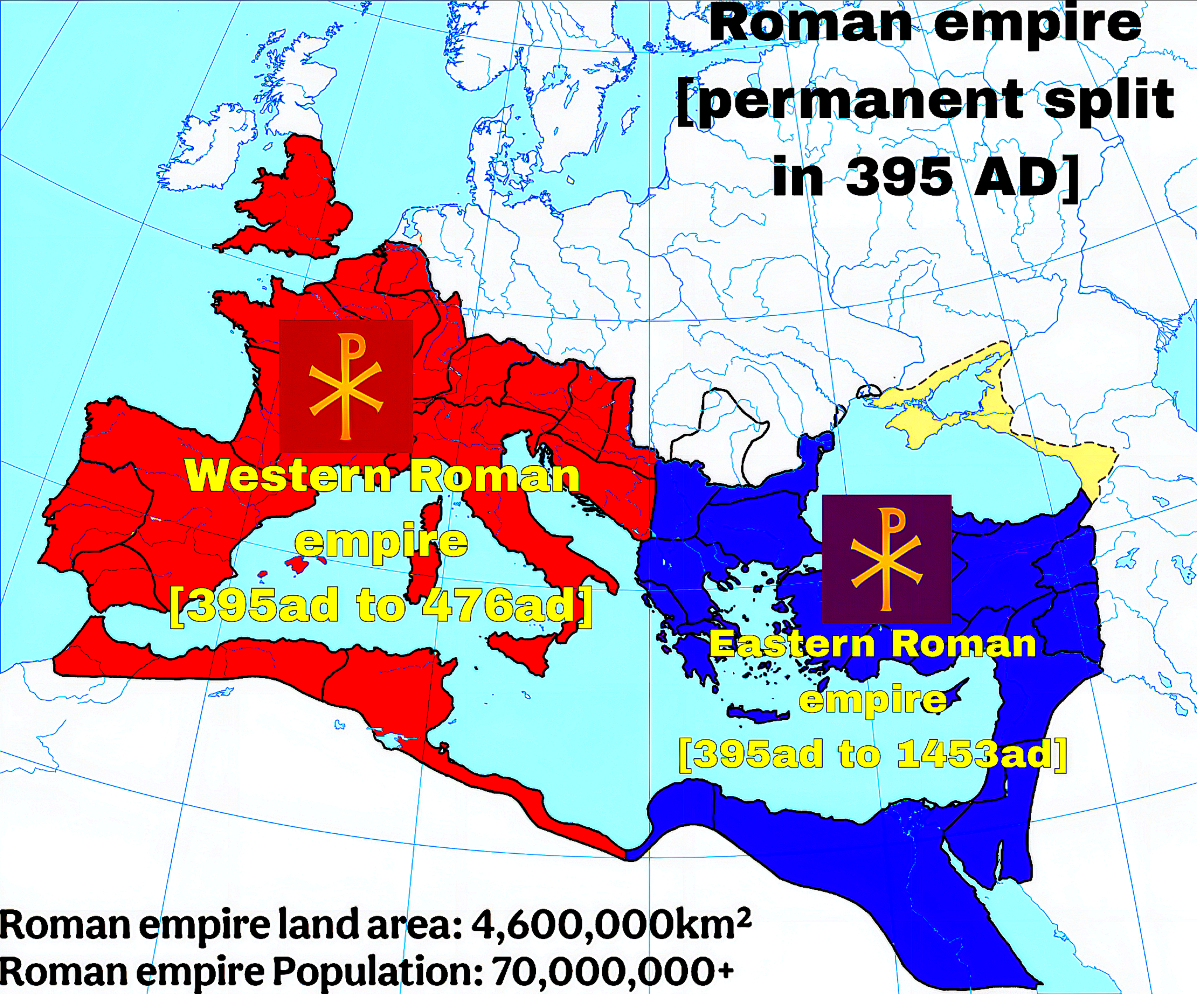 Map of the Permanent Split of the Roman Empire in 395 AD Map of the Permanent Split of the Roman Empire in 395 AD