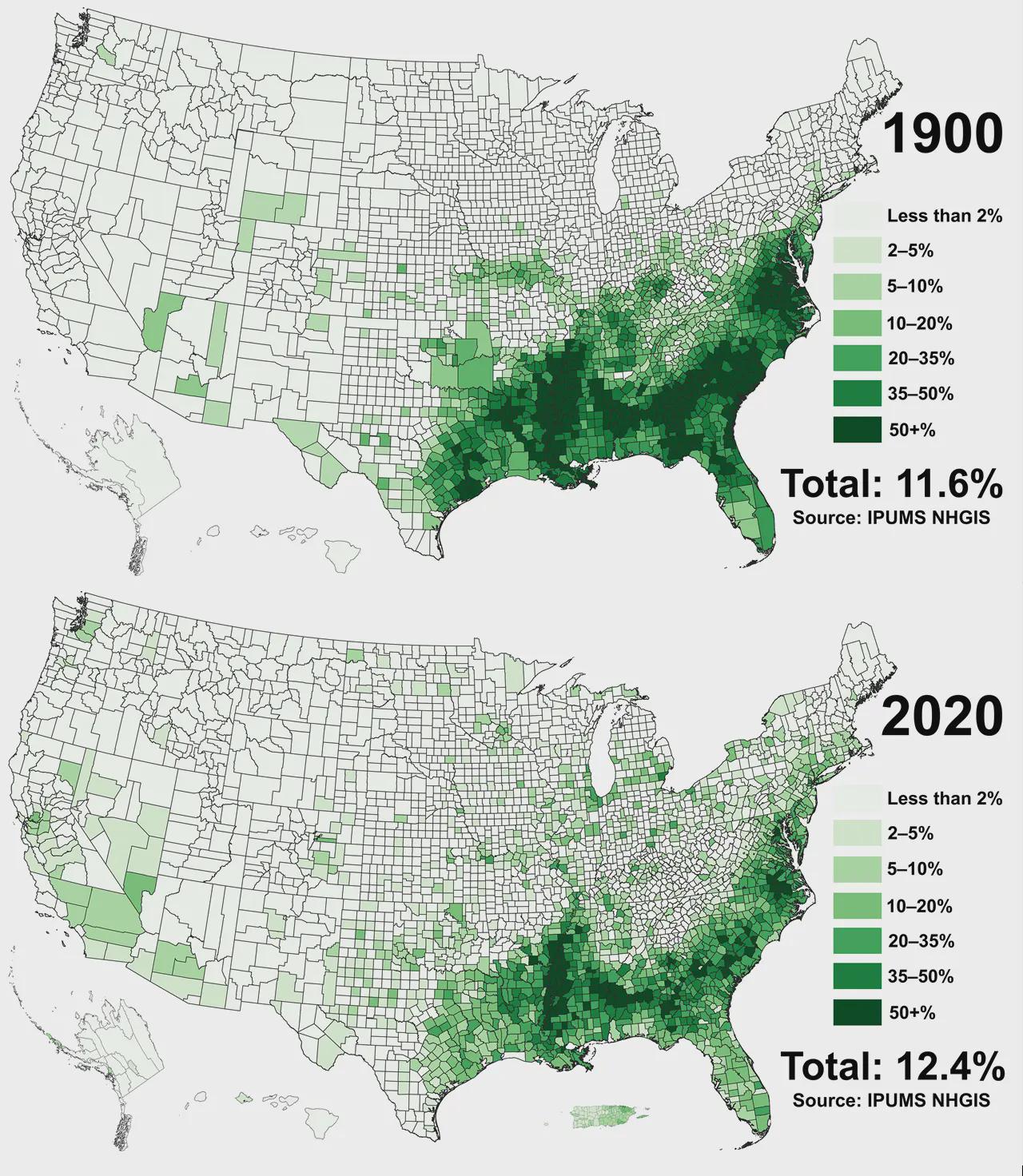 Black Population Distribution Map of US Counties 1900 and 2020 Black Population Distribution Map of US Counties 1900 and 2020