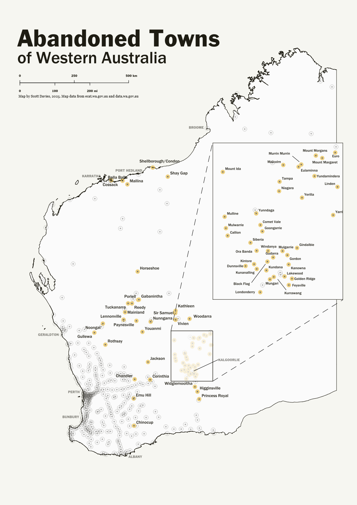 Abandoned Townsites of Western Australia Map Abandoned Townsites of Western Australia Map