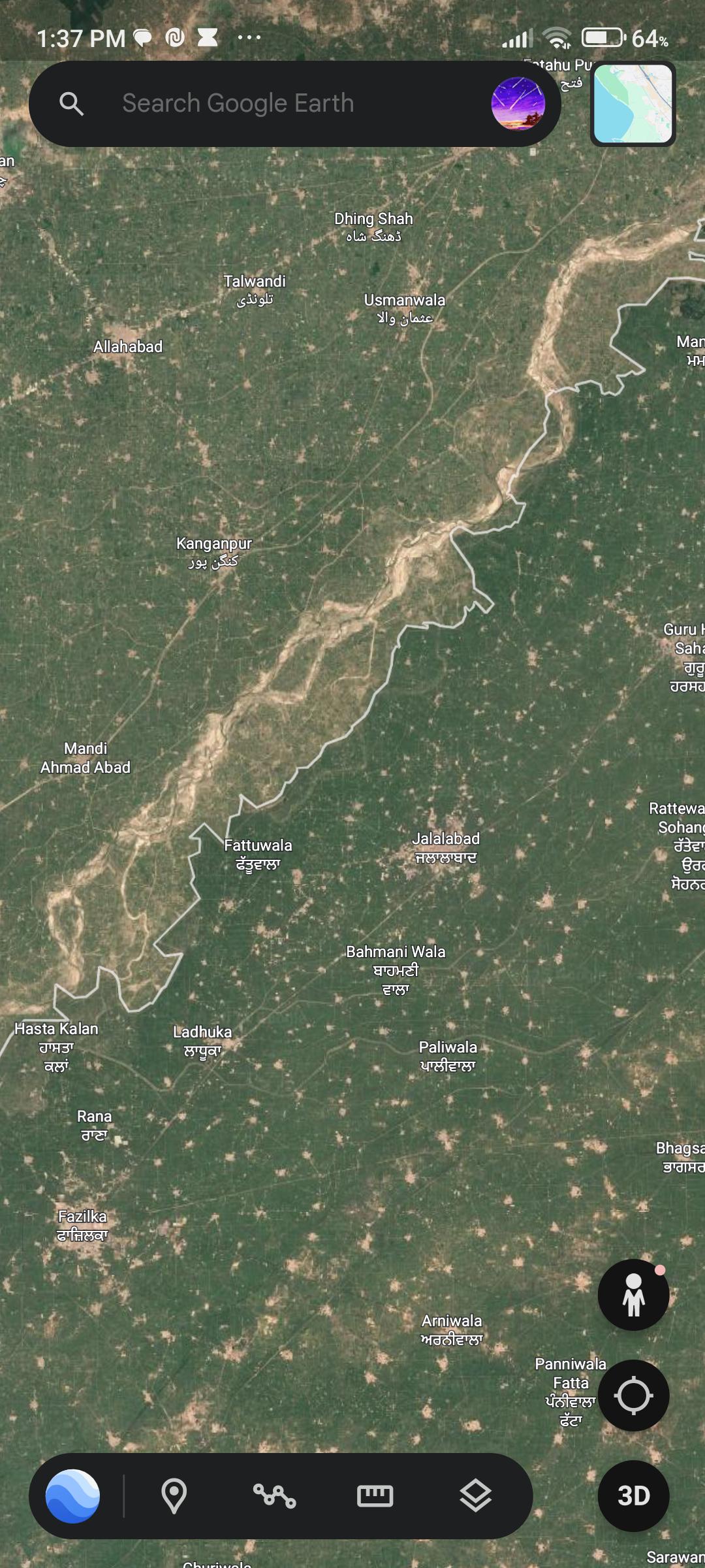 Greener Areas Near India-Pakistan Border Map