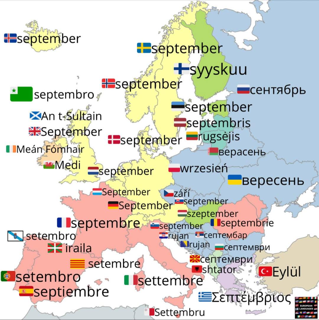 September in Different Languages Map