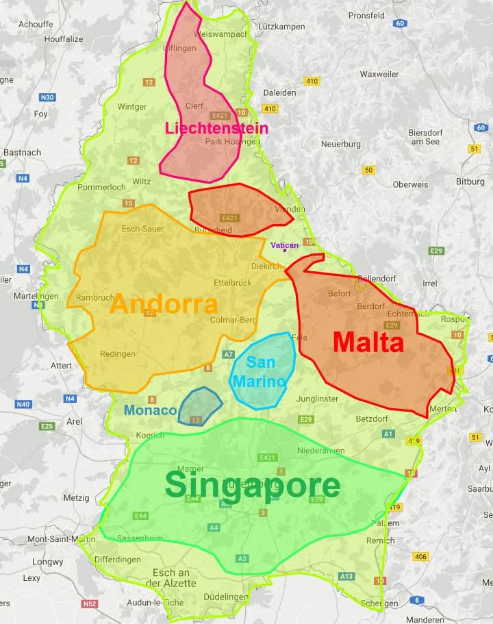 Luxembourg Size Comparison Map Luxembourg Size Comparison Map