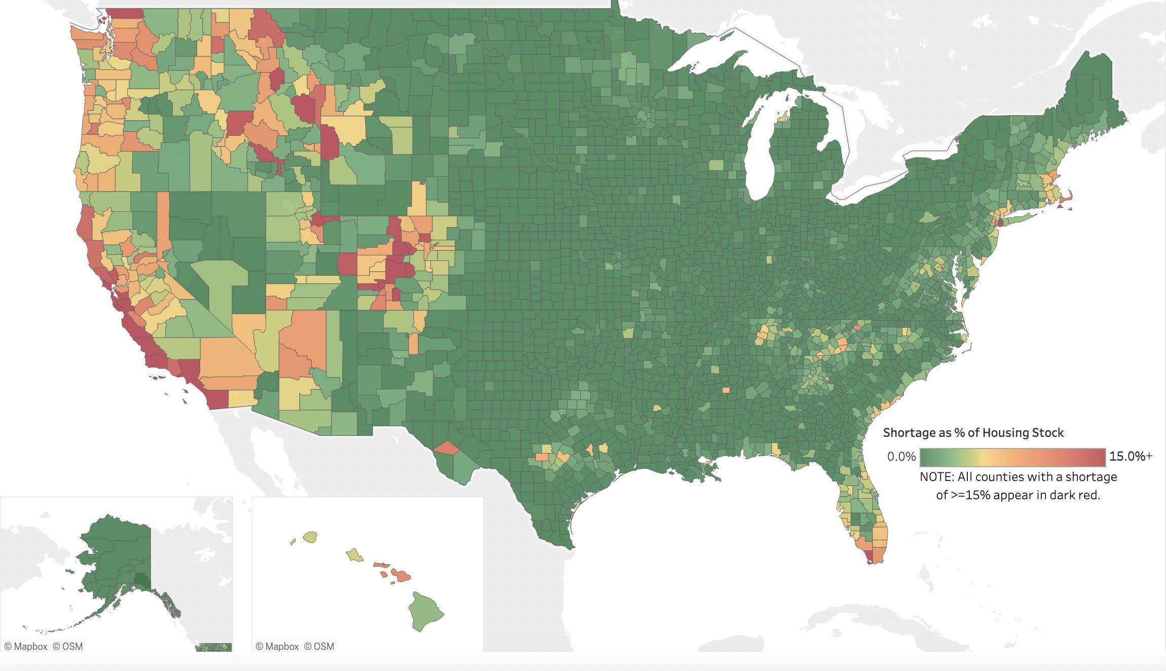 Housing Shortage as Percentage of Stock Map