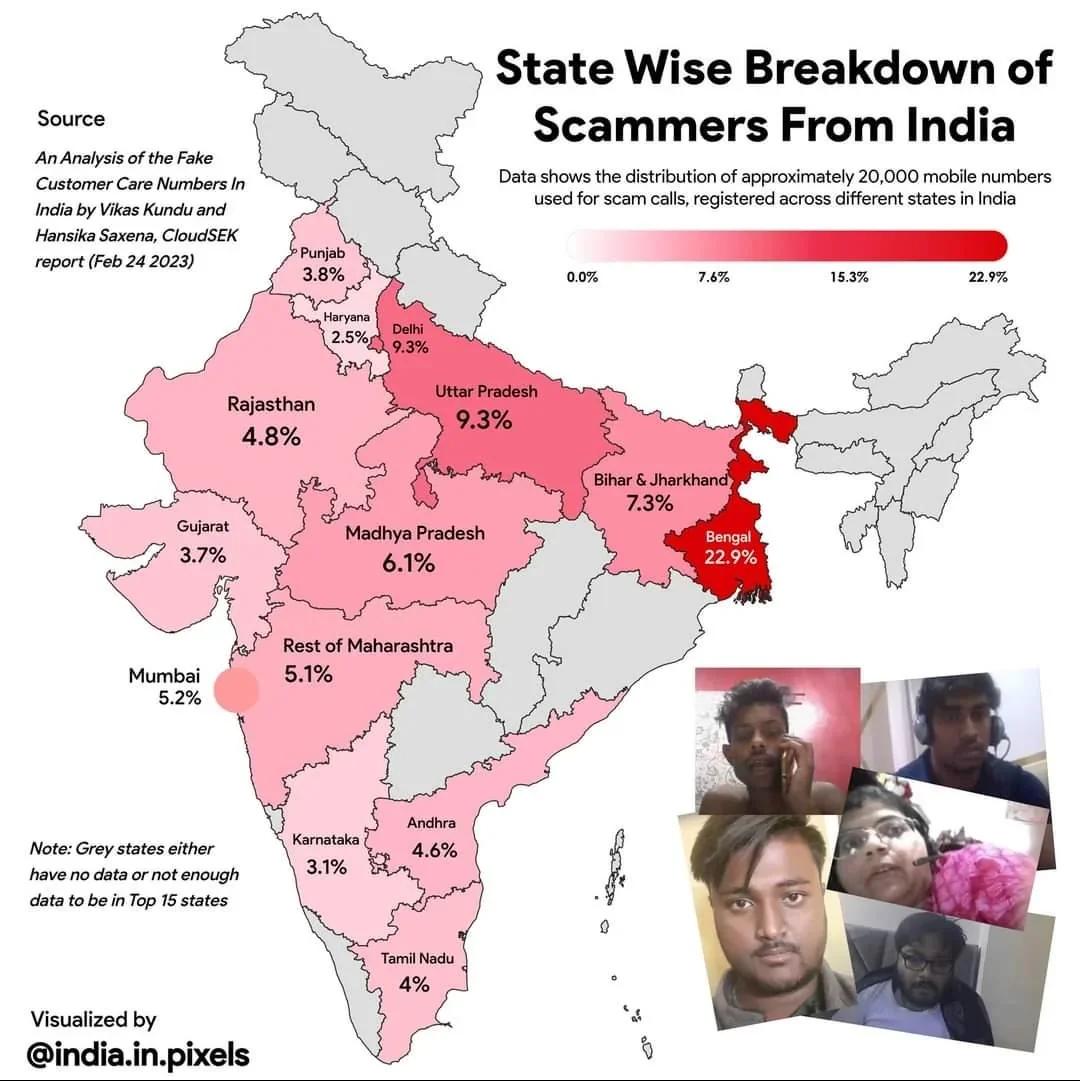 Scammers from India Statewise Map Scammers from India Statewise Map