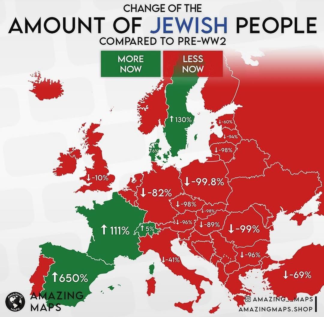 Jewish Population Change Map in Europe Jewish Population Change Map in Europe
