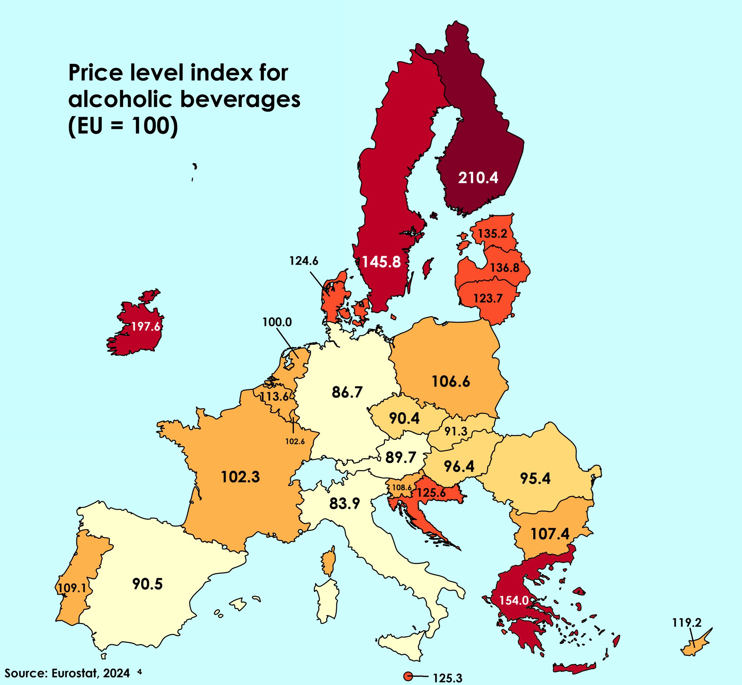 Price Level Index for Alcoholic Beverages Map Price Level Index for Alcoholic Beverages Map