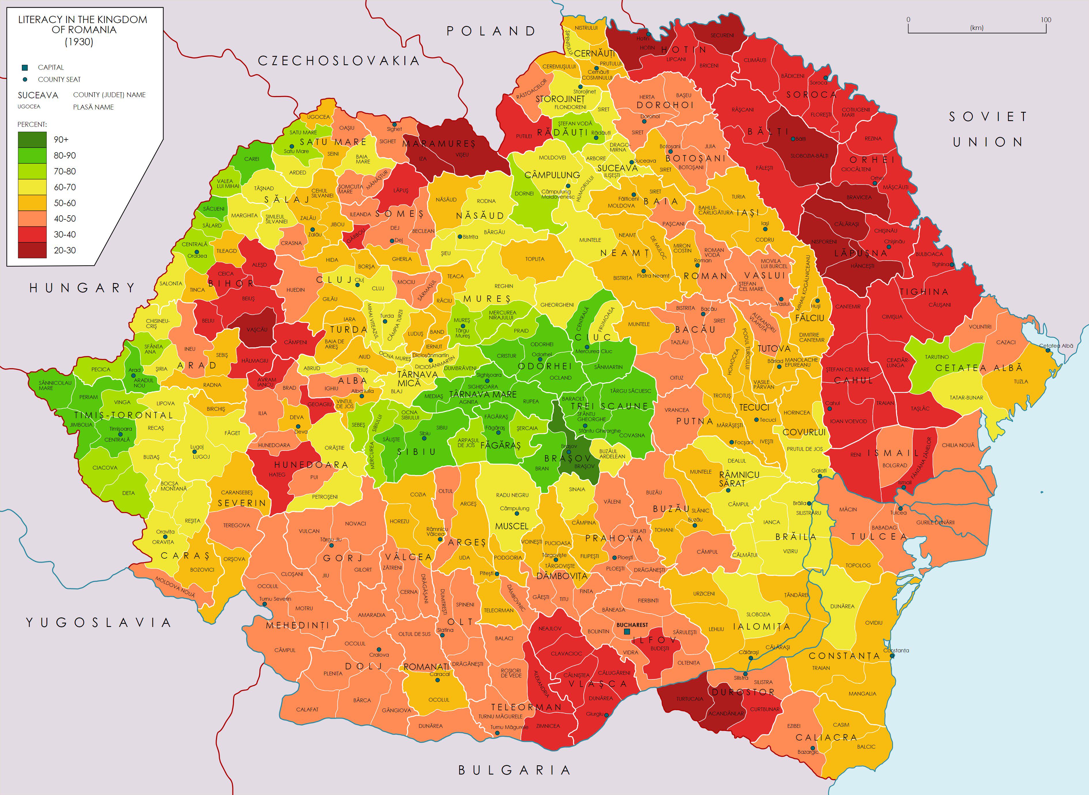 Literacy Rates in Romania 1930 Map Literacy Rates in Romania 1930 Map