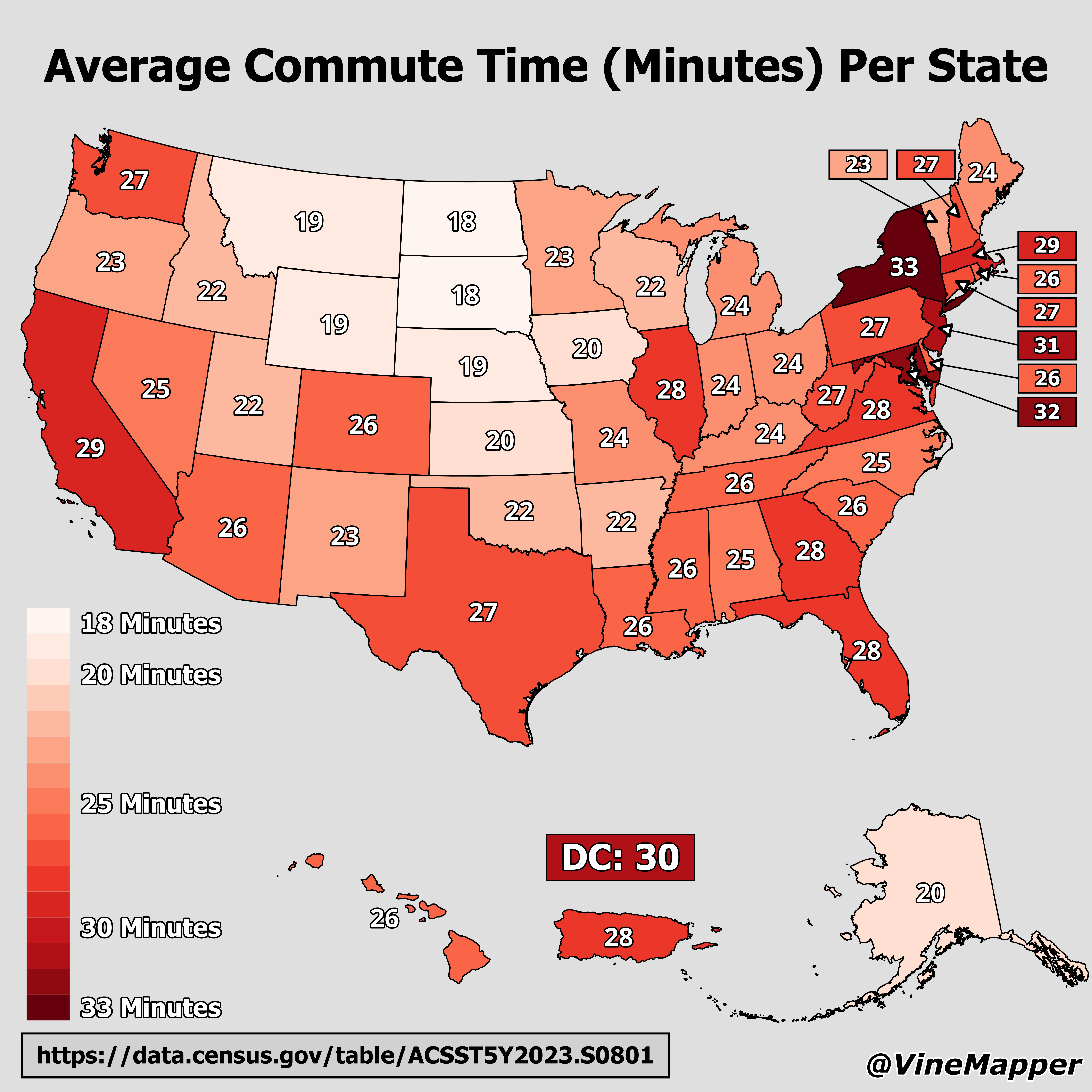 Average Commute Time Map by State Average Commute Time Map by State
