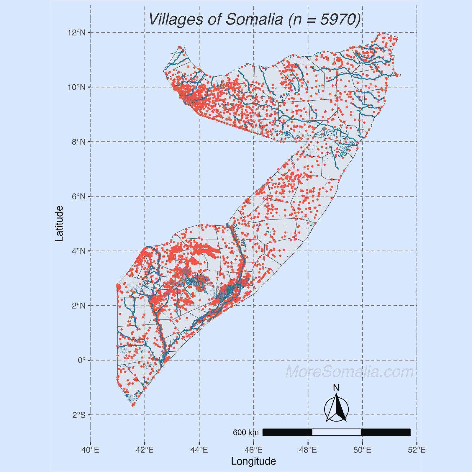 Map of Villages in Somalia Map of Villages in Somalia