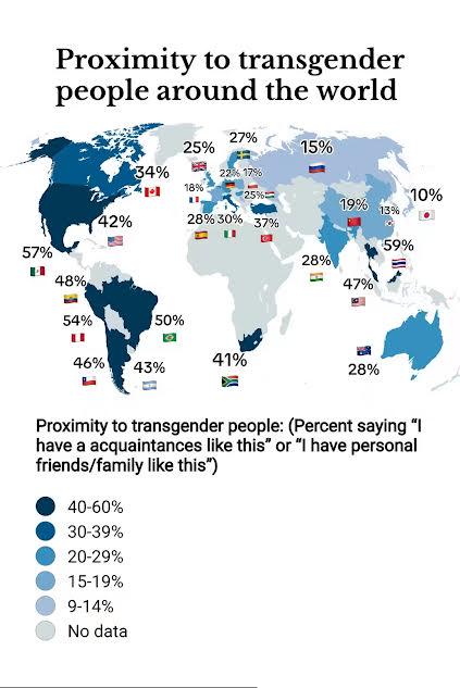 Map of Proximity to Transgender People Worldwide Map of Proximity to Transgender People Worldwide
