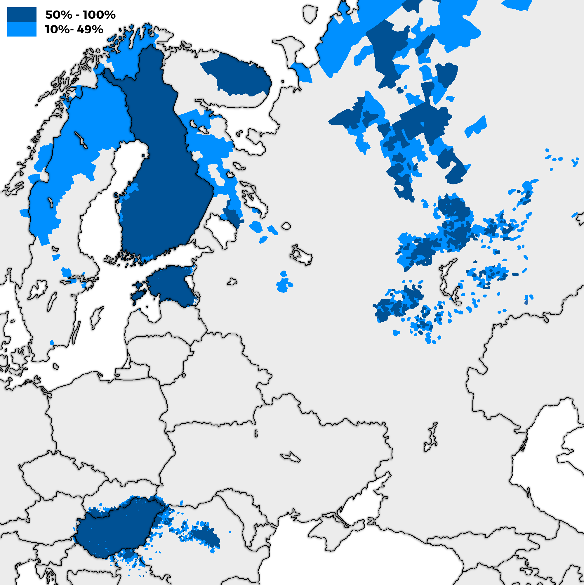 Distribution Map of Uralic People in Europe Distribution Map of Uralic People in Europe