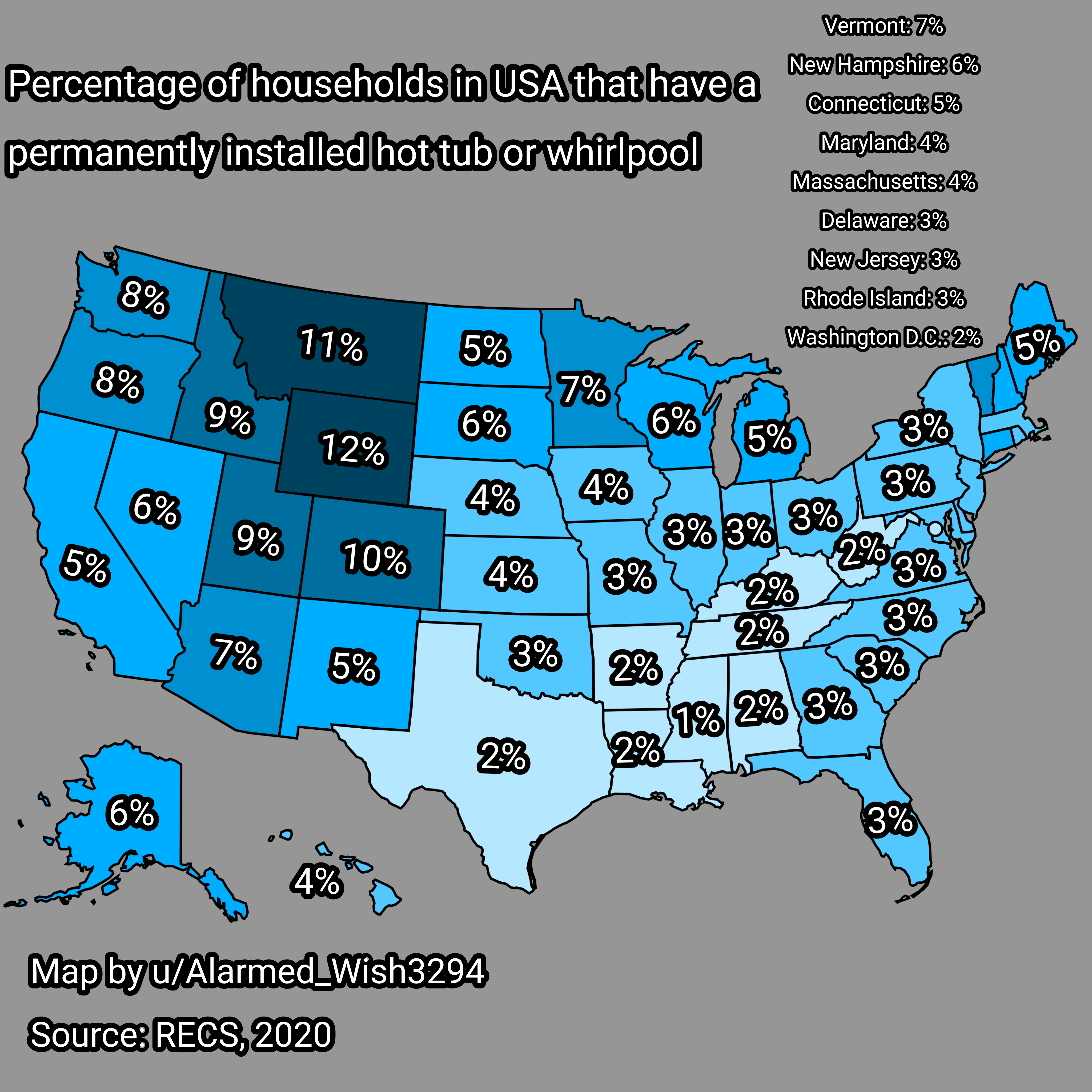Hot Tub Ownership Percentage Map in USA
