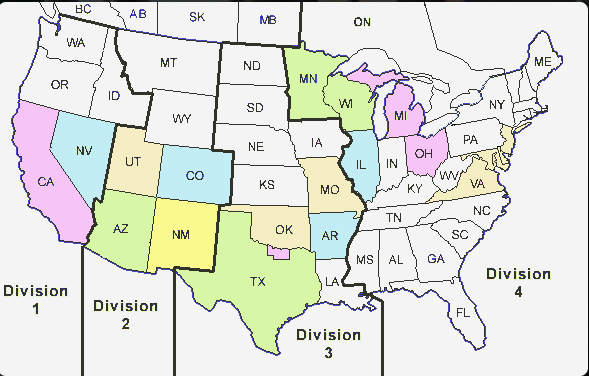 Divisions in the Gay Rodeo Association Map Divisions in the Gay Rodeo Association Map