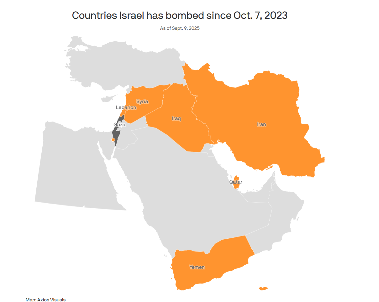 Map of Countries Bombed by Israel Since 7/10 Map of Countries Bombed by Israel Since 7/10