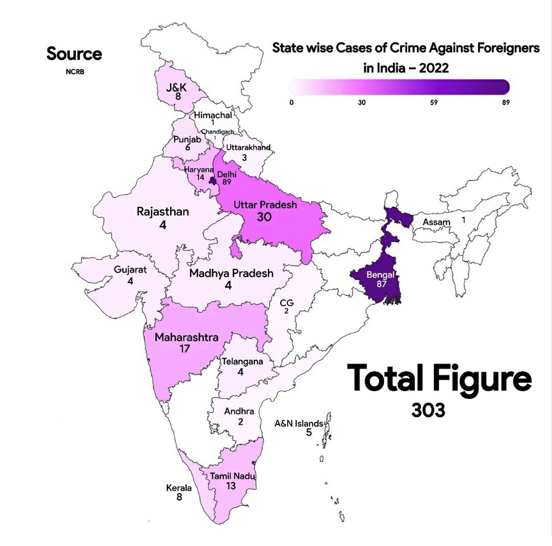 Crime Against Foreigners in India Map Crime Against Foreigners in India Map
