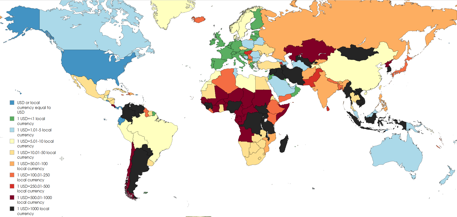 USD to Local Currency Exchange Rates Map USD to Local Currency Exchange Rates Map