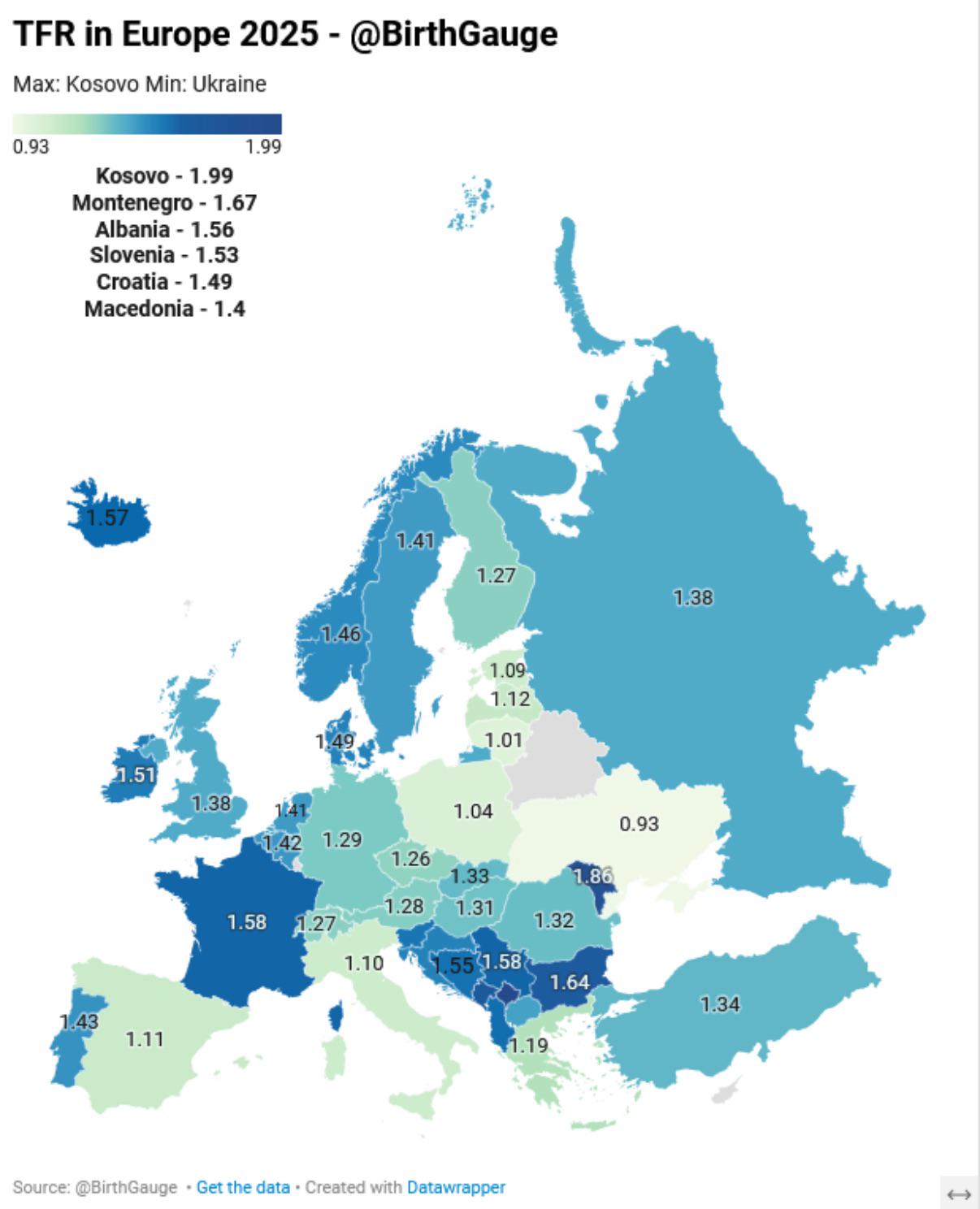 Total Fertility Rate in Europe Map