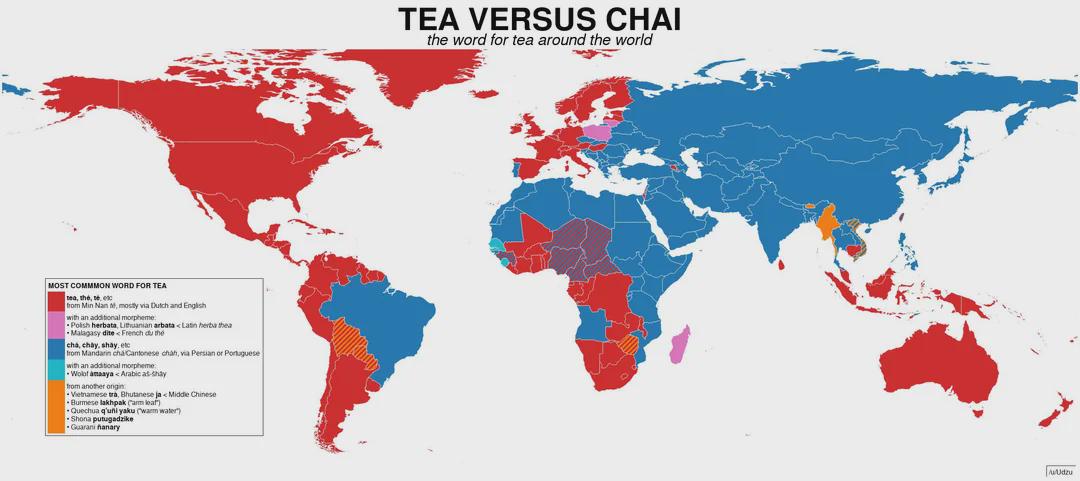 How Countries Say 'Tea' Map How Countries Say 'Tea' Map