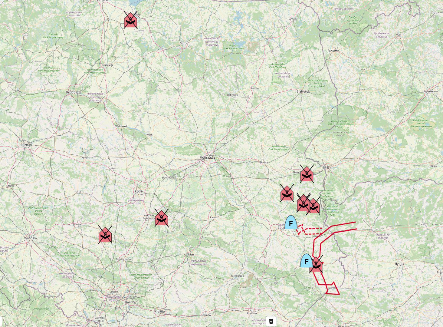 Map of Places Where Poland Shot Down Russian Drones Map of Places Where Poland Shot Down Russian Drones