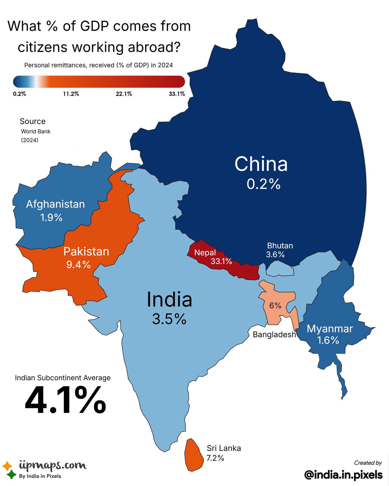 Foreign Remittance as Percentage of GDP Map Foreign Remittance as Percentage of GDP Map