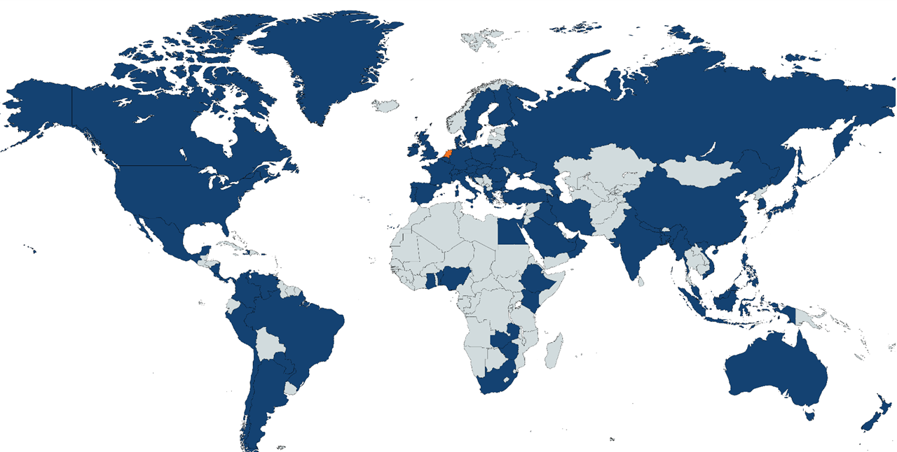 Map of Countries Receiving Diplomas from Netherlands Agency