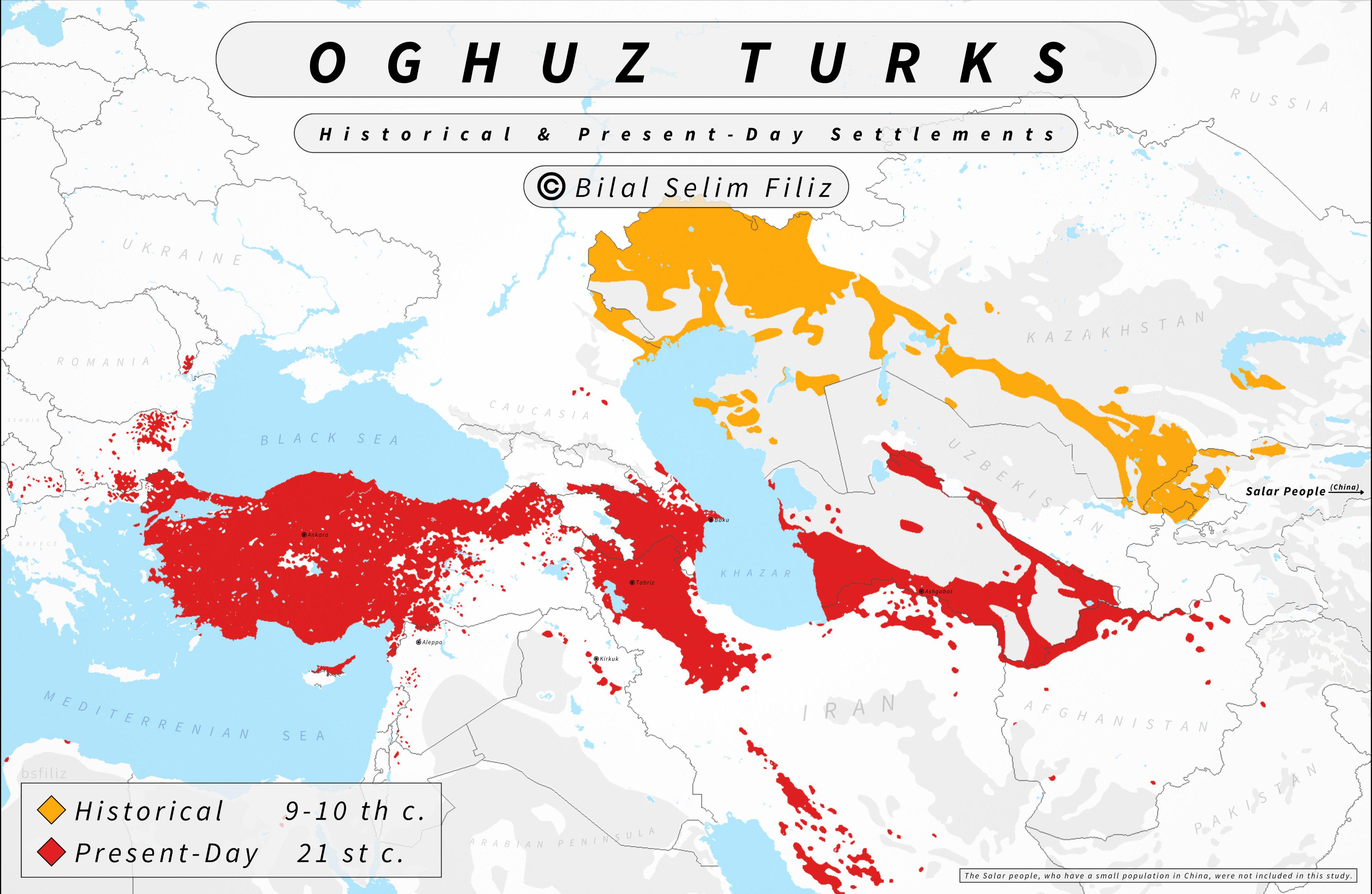 Oghuz Turks Historical and Present Day Settlements Map Oghuz Turks Historical and Present Day Settlements Map