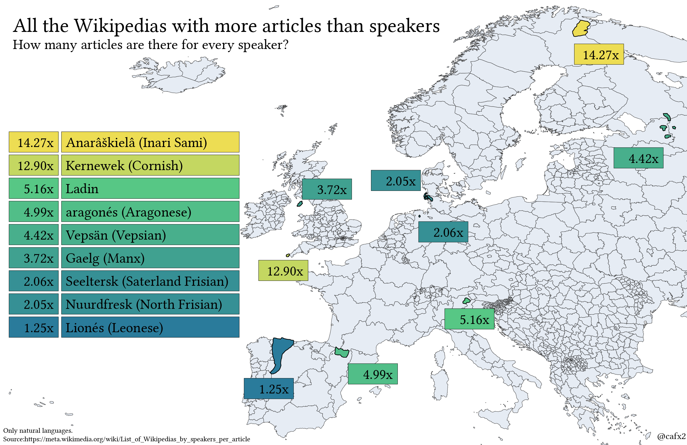 Map of Wikipedias with More Articles than Speakers Map of Wikipedias with More Articles than Speakers