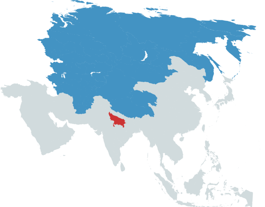 Population Comparison Map of Uttar Pradesh and Asia Population Comparison Map of Uttar Pradesh and Asia