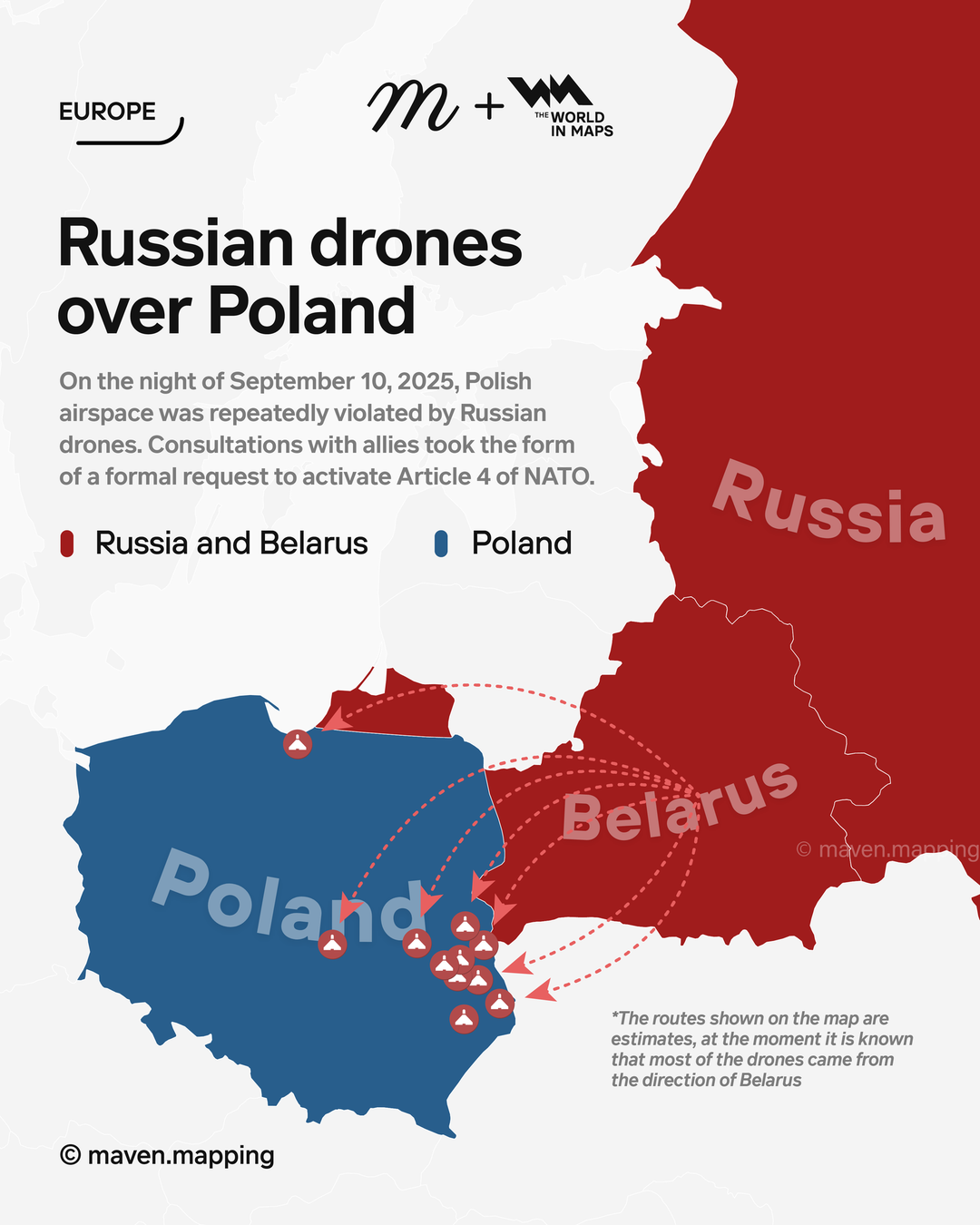 Map of Russian Drones Over Poland September 2025 Map of Russian Drones Over Poland September 2025