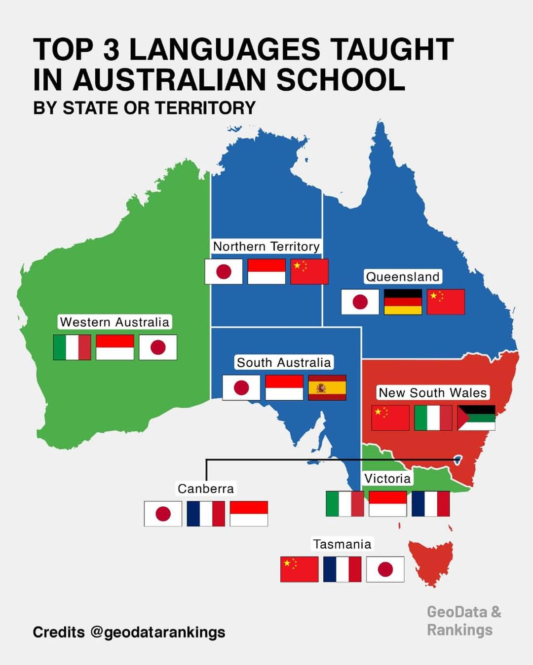 Top 3 Languages Taught in Australian Schools Map