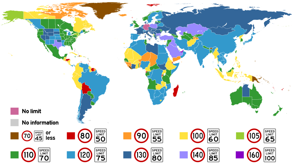 Highest Speed Limit Around the World Map Highest Speed Limit Around the World Map